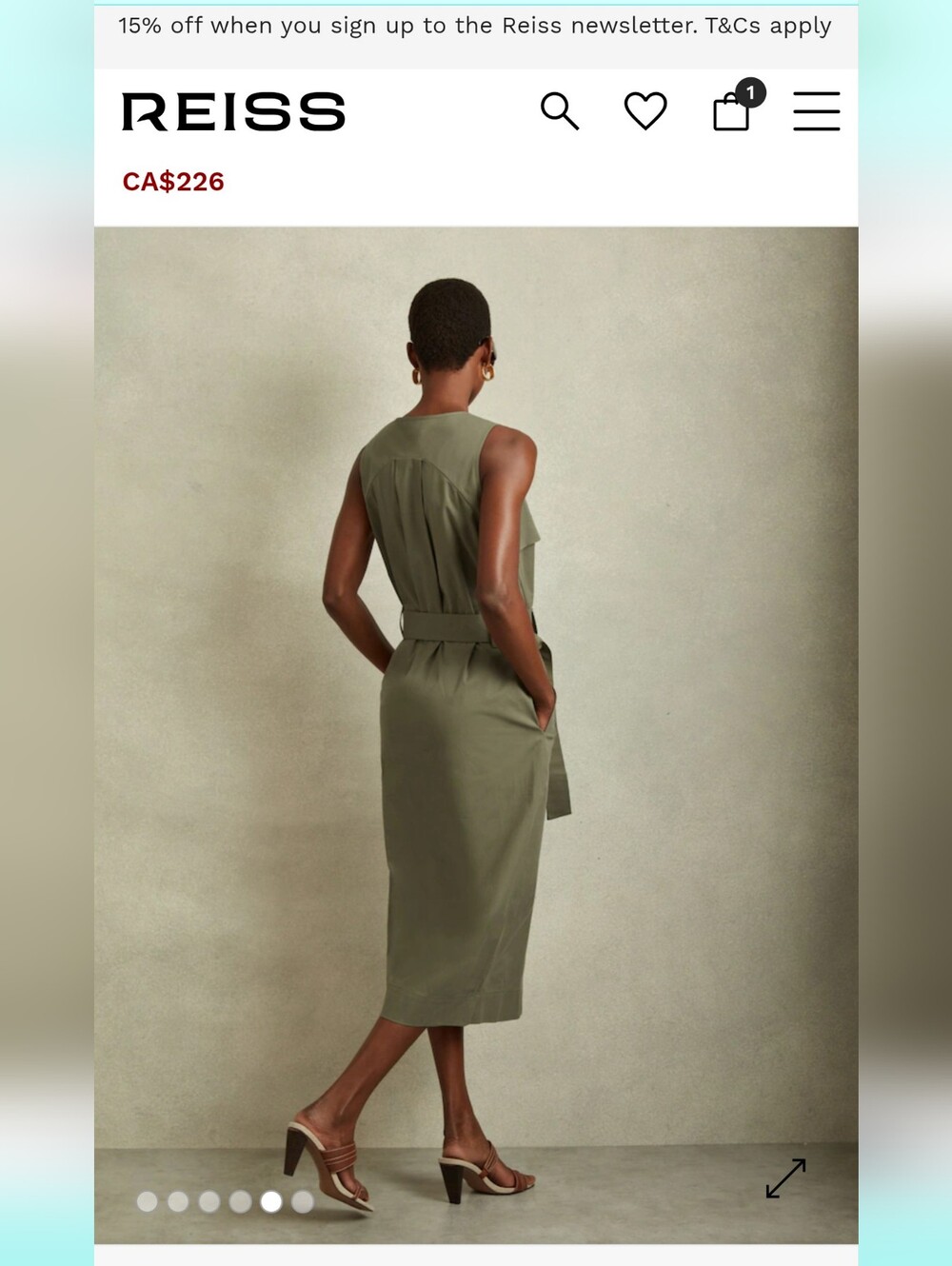 Reiss Olive Green Utility Midi Dress - Picture 5 of 8